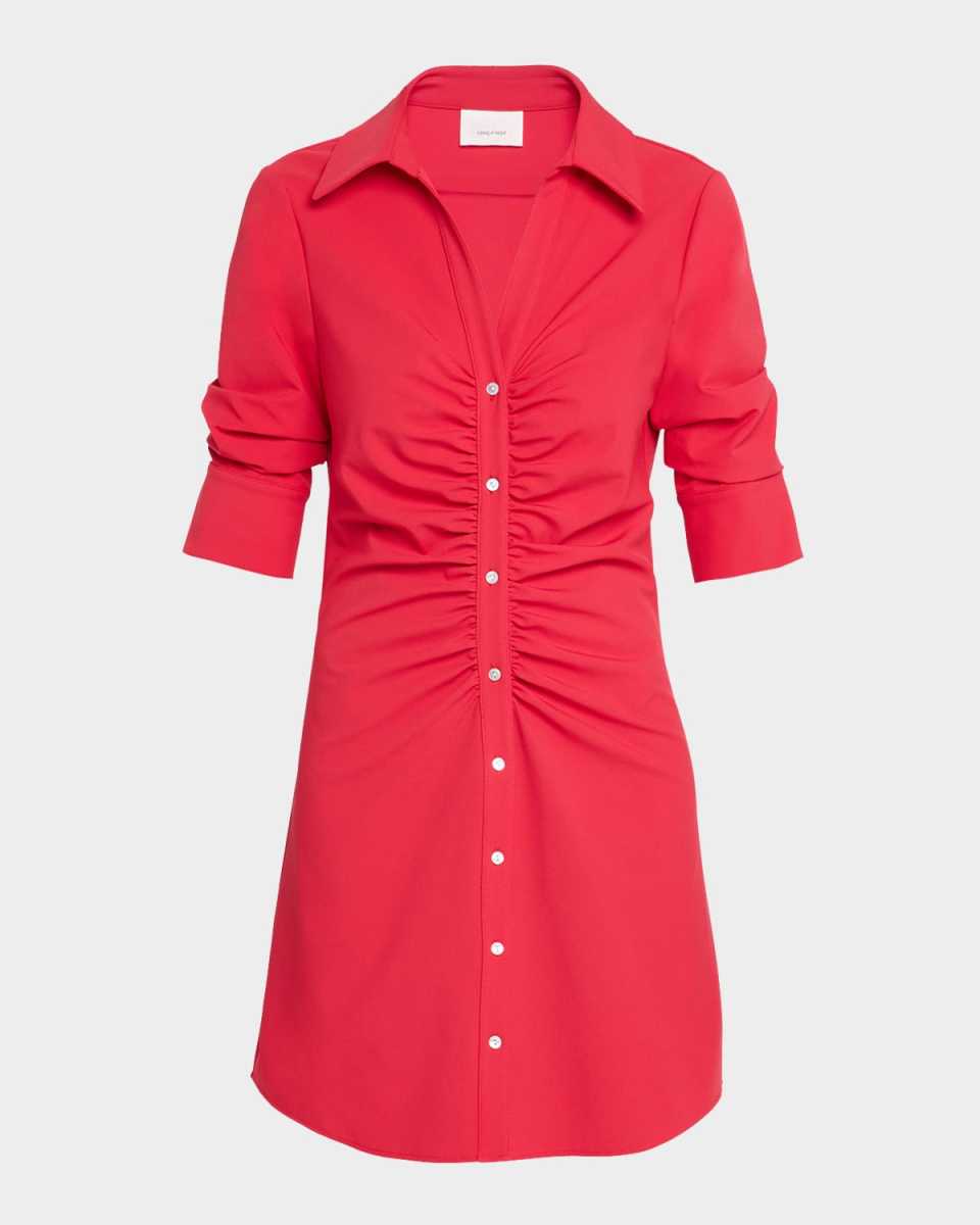 Elina Ruched Button-Front Mini Dress